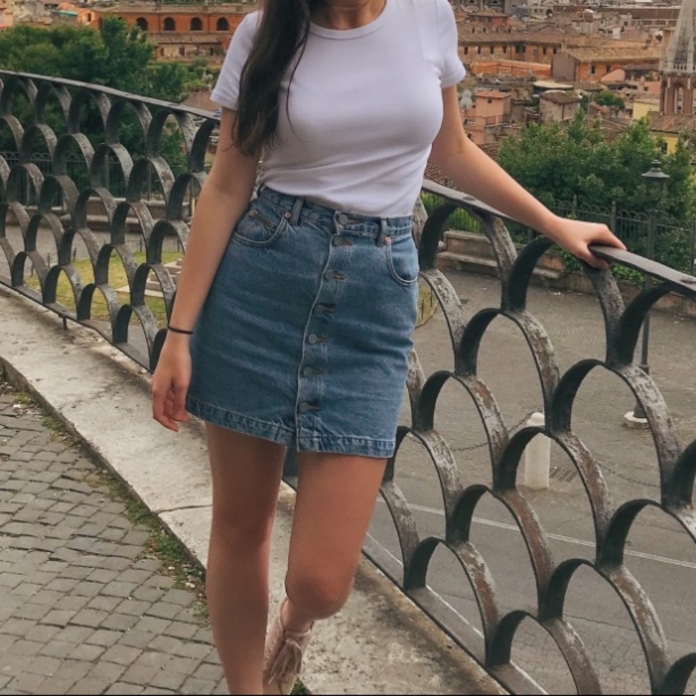 Calvin Klein high rise light wash denim skirt